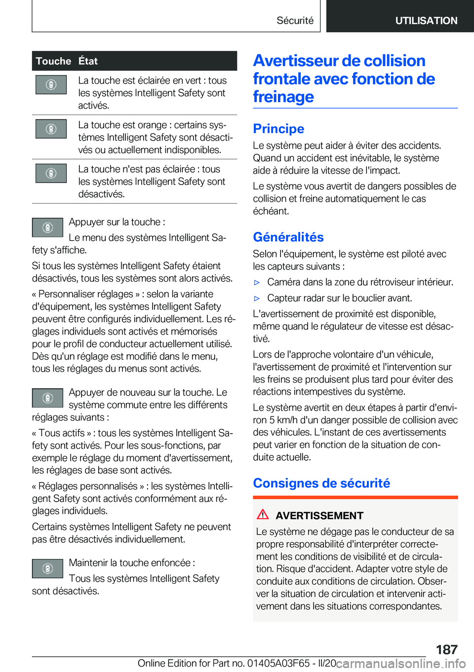 BMW 3 SERIES 2020  Notices Demploi (in French) �T�o�u�c�h�e�