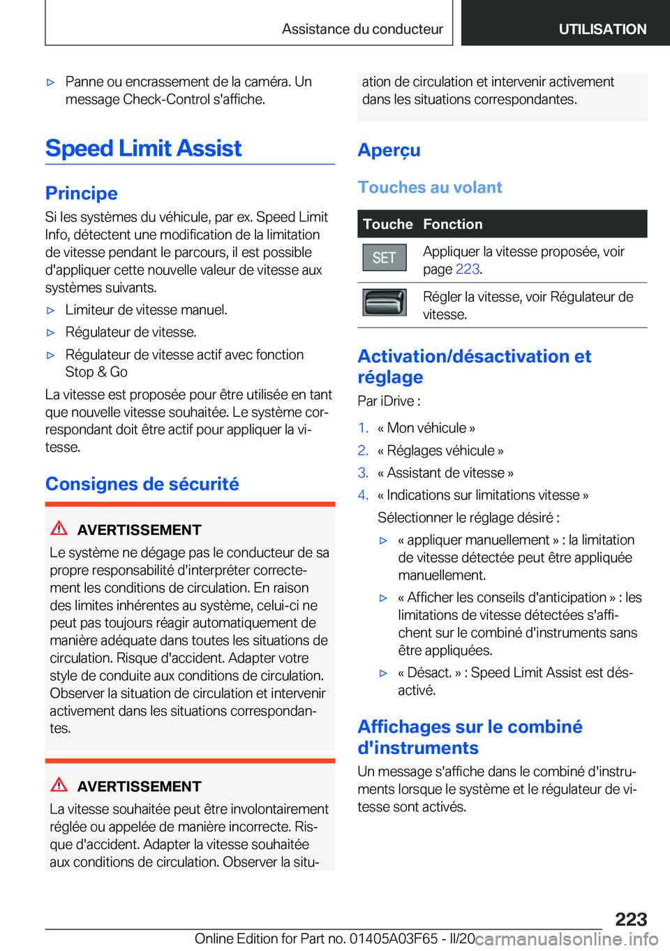 BMW 3 SERIES 2020  Notices Demploi (in French) 'x�P�a�n�n�e��o�u��e�n�c�r�a�s�s�e�m�e�n�t��d�e��l�a��c�a�m�é�r�a�.��U�n
�m�e�s�s�a�g�e��C�h�e�c�k�-�C�o�n�t�r�o�l��s�'�a�f�f�i�c�h�e�.
�S�p�e�e�d��L�i�m�i�t��A�s�s�i�s�t
�P�r�i�n�c