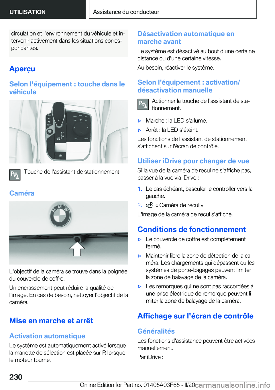 BMW 3 SERIES 2020  Notices Demploi (in French) �c�i�r�c�u�l�a�t�i�o�n��e�t��l�'�e�n�v�i�r�o�n�n�e�m�e�n�t��d�u��v�é�h�i�c�u�l�e��e�t��i�nj�t�e�r�v�e�n�i�r��a�c�t�i�v�e�m�e�n�t��d�a�n�s��l�e�s��s�i�t�u�a�t�i�o�n�s��c�o�r�r�e�sj �p
