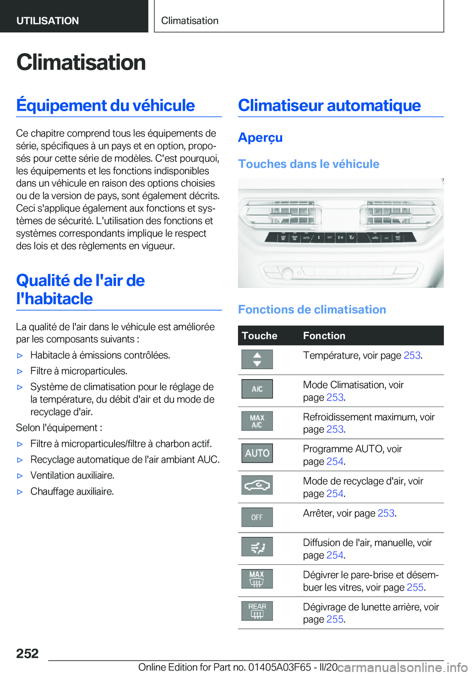 BMW 3 SERIES 2020  Notices Demploi (in French) �C�l�i�m�a�t�i�s�a�t�i�o�n�