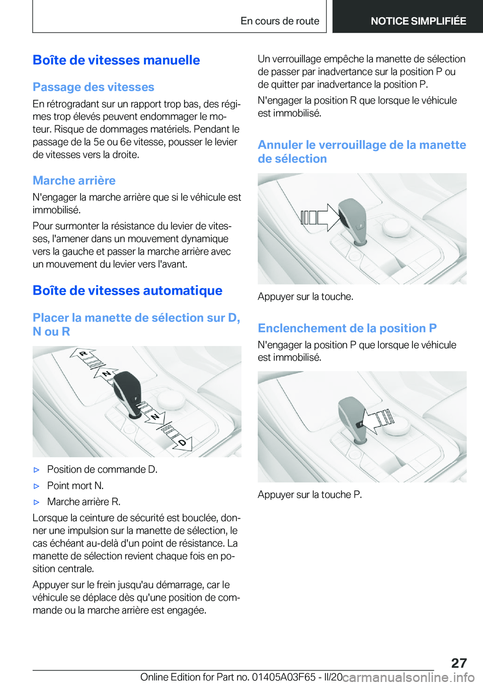 BMW 3 SERIES 2020  Notices Demploi (in French) �B�o�