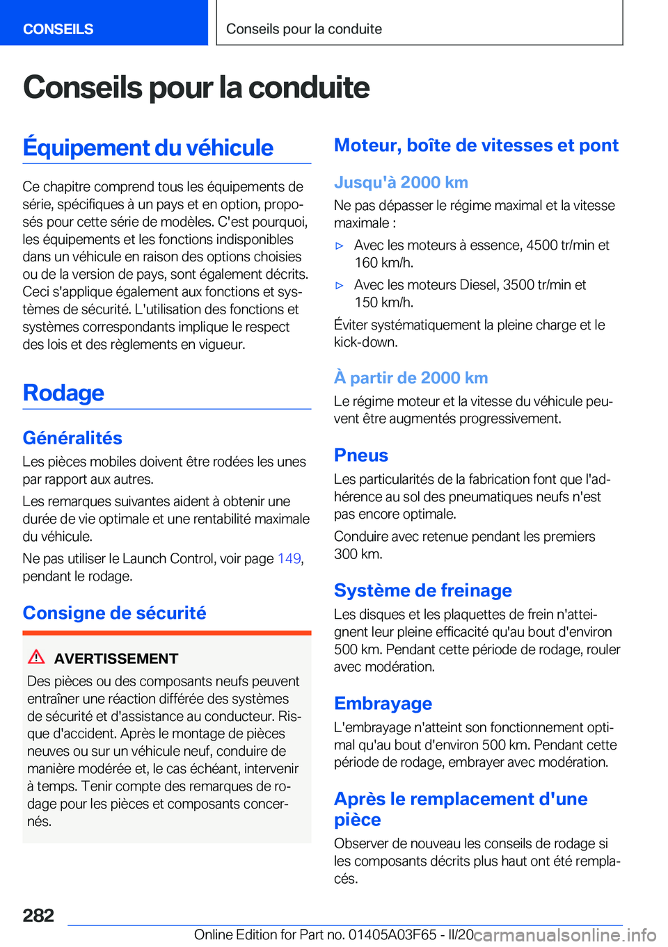 BMW 3 SERIES 2020  Notices Demploi (in French) �C�o�n�s�e�i�l�s��p�o�u�r��l�a��c�o�n�d�u�i�t�e�