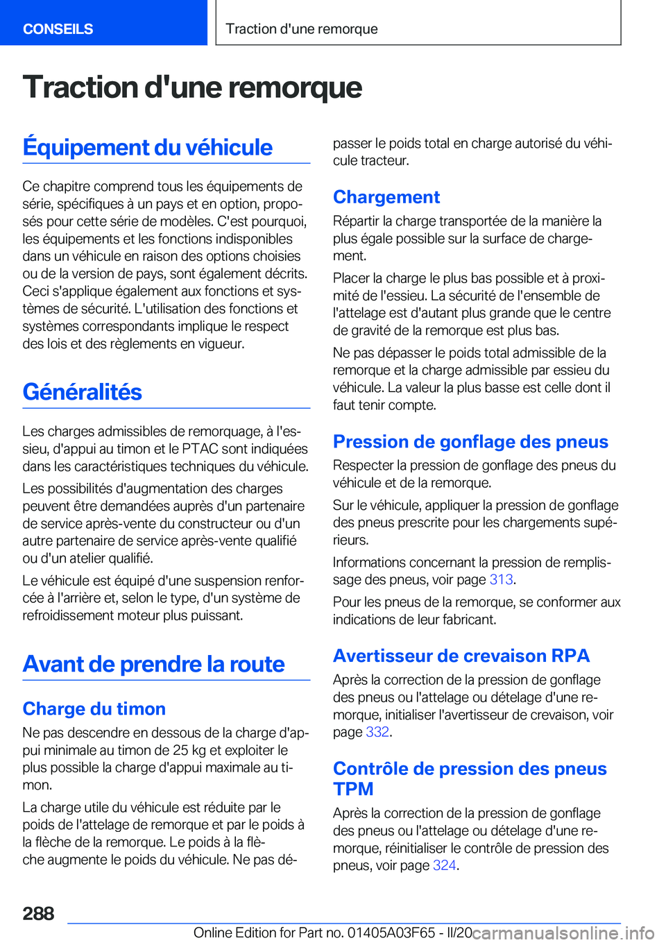 BMW 3 SERIES 2020  Notices Demploi (in French) �T�r�a�c�t�i�o�n��d�'�u�n�e��r�e�m�o�r�q�u�e�