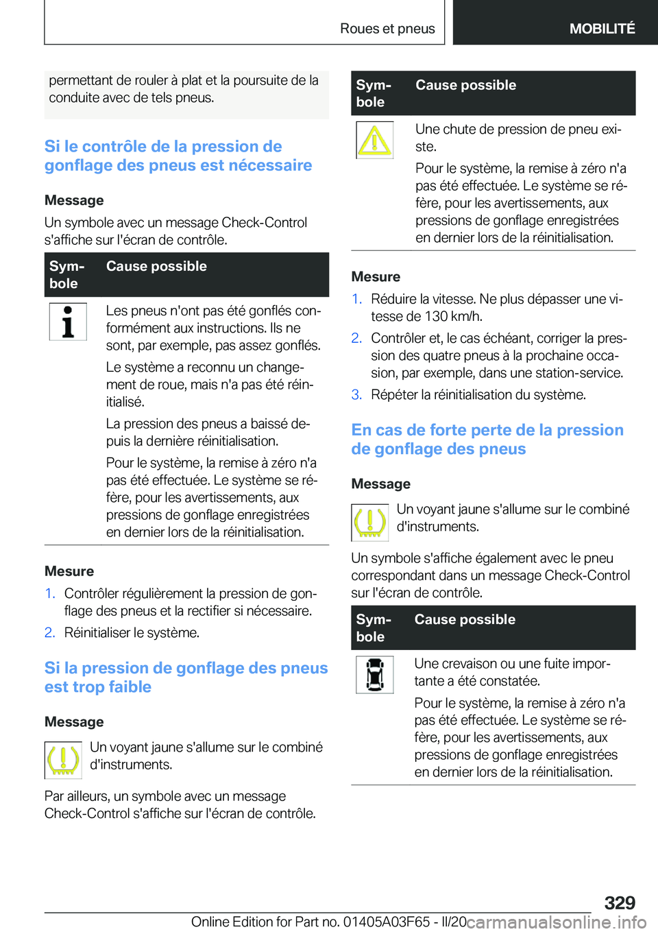 BMW 3 SERIES 2020  Notices Demploi (in French) �p�e�r�m�e�t�t�a�n�t��d�e��r�o�u�l�e�r��