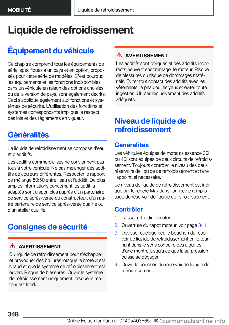BMW 3 SERIES 2020  Notices Demploi (in French) �L�i�q�u�i�d�e��d�e��r�e�f�r�o�i�d�i�s�s�e�m�e�n�t�