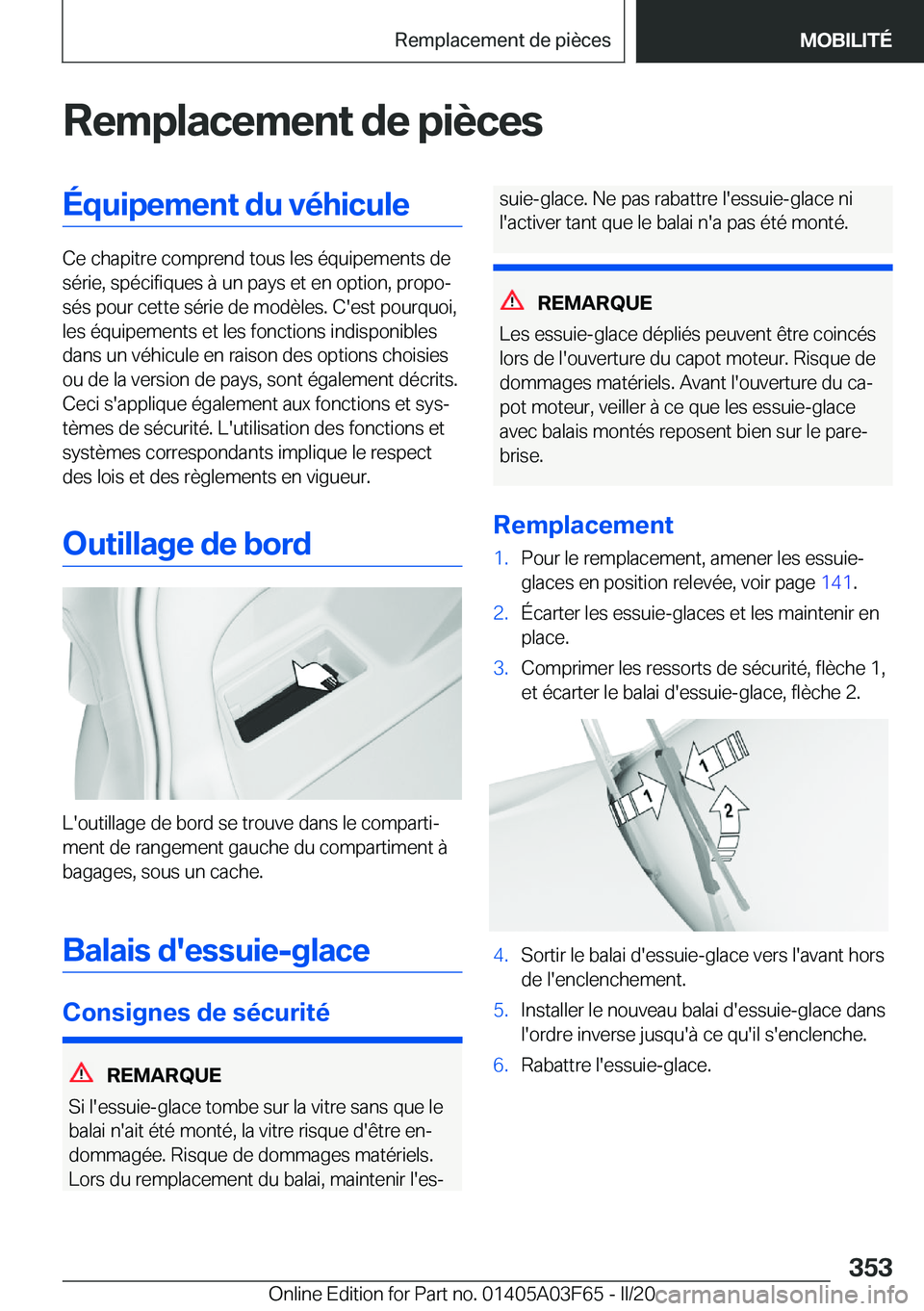 BMW 3 SERIES 2020  Notices Demploi (in French) �R�e�m�p�l�a�c�e�m�e�n�t��d�e��p�i�è�c�e�s�
