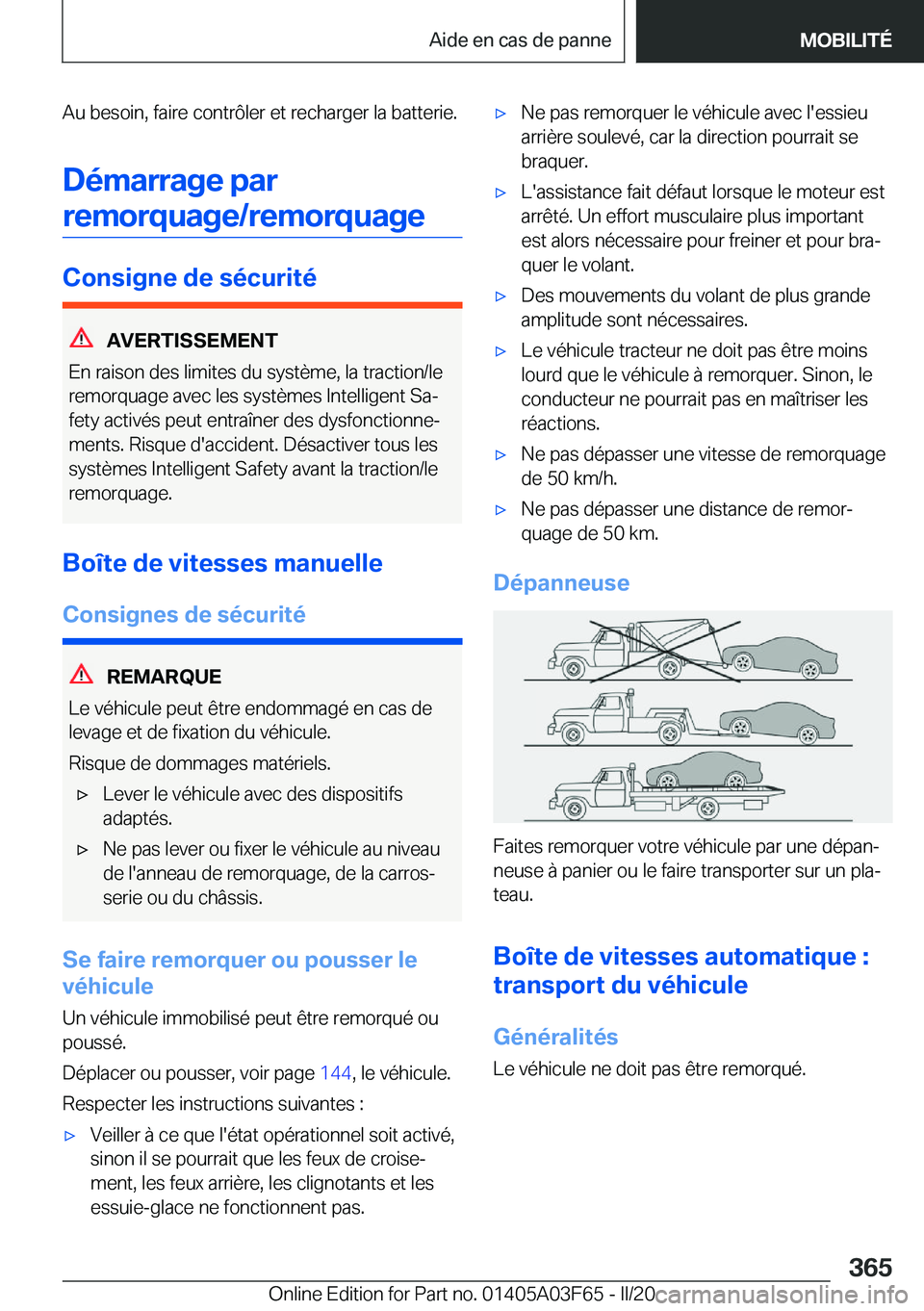 BMW 3 SERIES 2020  Notices Demploi (in French) �A�u��b�e�s�o�i�n�,��f�a�i�r�e��c�o�n�t�r�