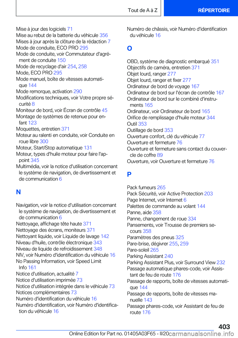 BMW 3 SERIES 2020  Notices Demploi (in French) �M�i�s�e��