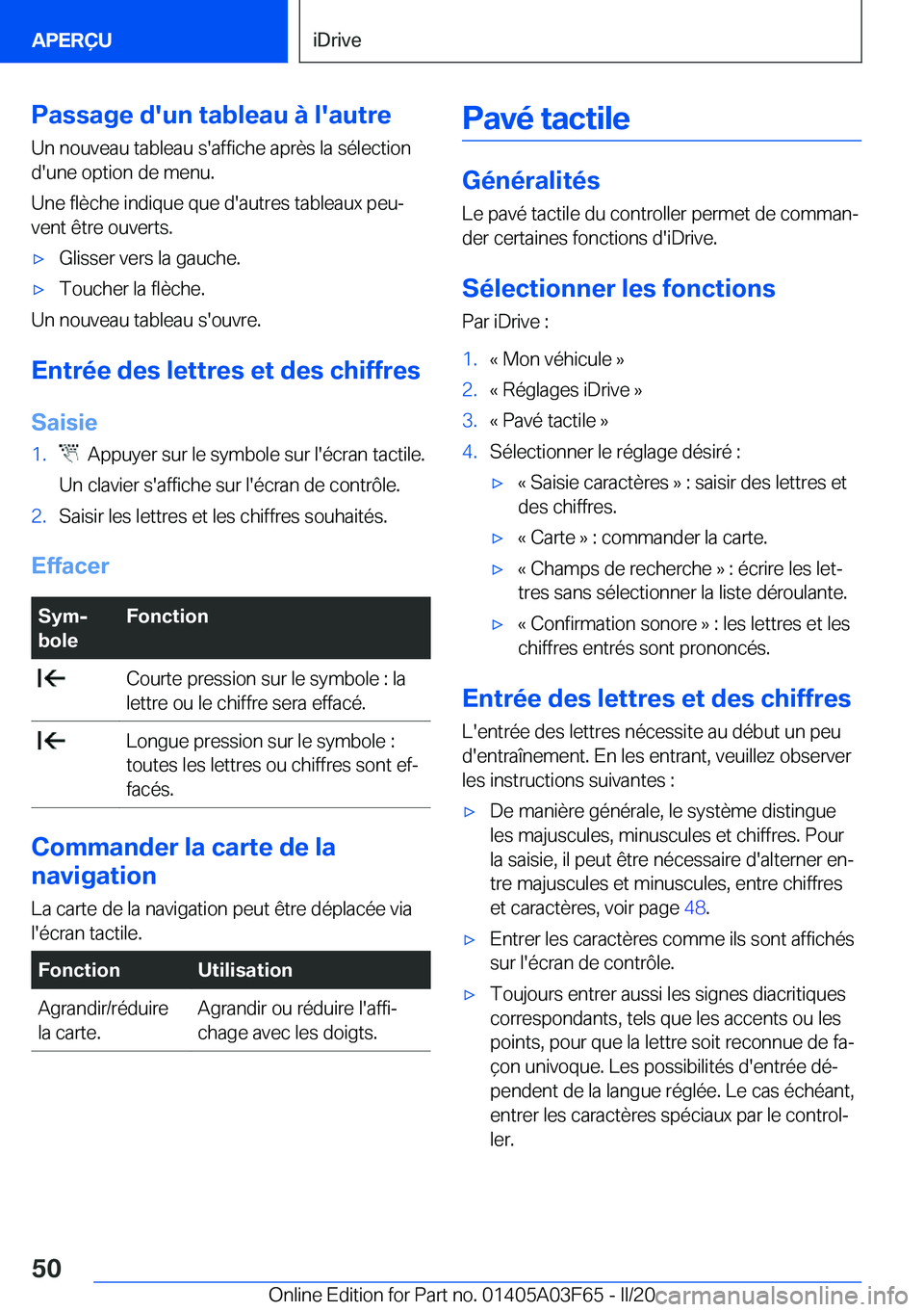 BMW 3 SERIES 2020  Notices Demploi (in French) �P�a�s�s�a�g�e��d�'�u�n��t�a�b�l�e�a�u��