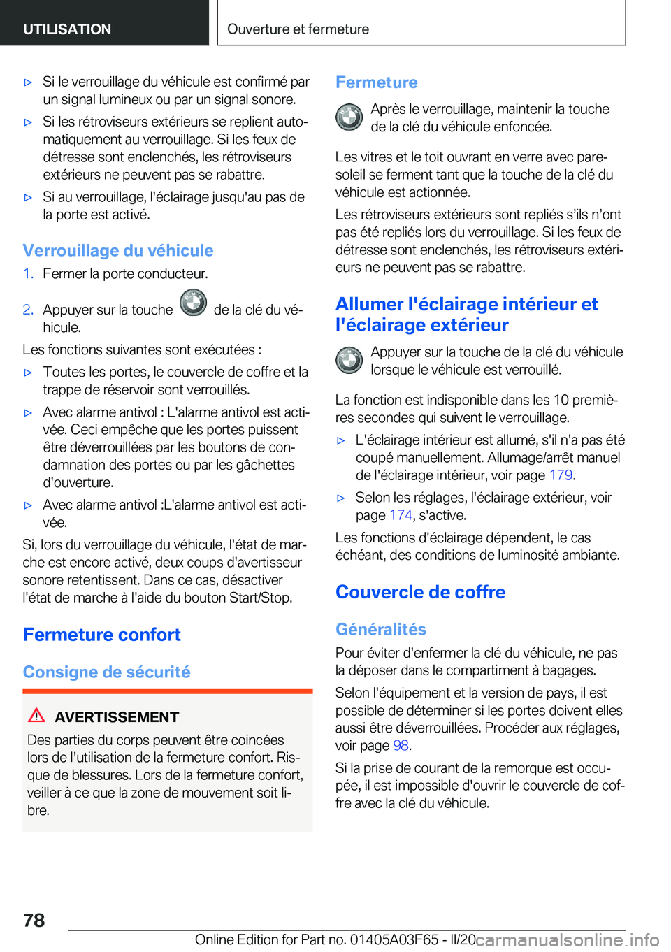 BMW 3 SERIES 2020  Notices Demploi (in French) 'x�S�i��l�e��v�e�r�r�o�u�i�l�l�a�g�e��d�u��v�é�h�i�c�u�l�e��e�s�t��c�o�n�f�i�r�m�é��p�a�r�u�n��s�i�g�n�a�l��l�u�m�i�n�e�u�x��o�u��p�a�r��u�n��s�i�g�n�a�l��s�o�n�o�r�e�.'x�S�i�