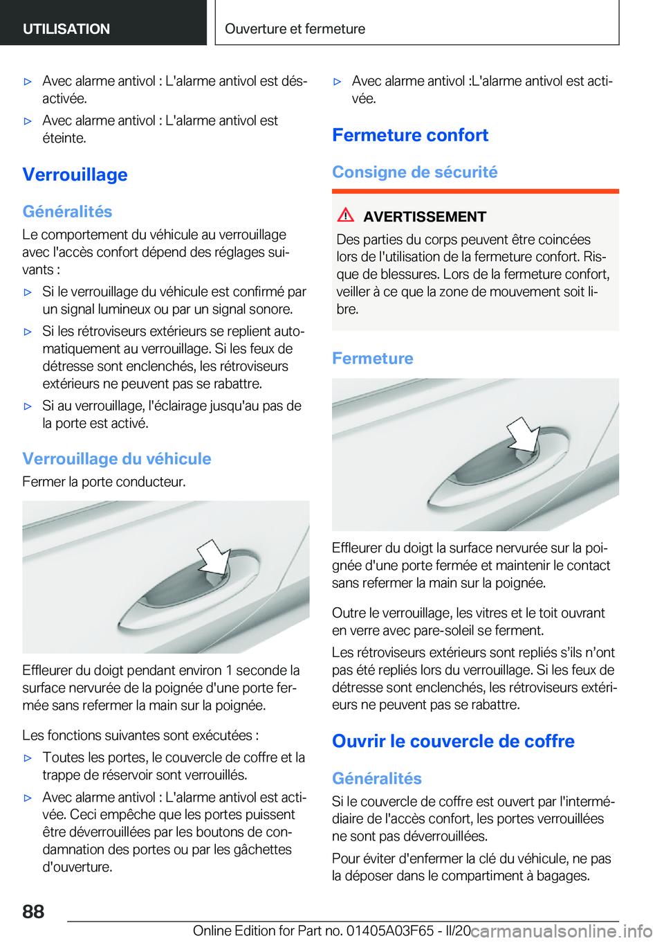 BMW 3 SERIES 2020  Notices Demploi (in French) 'x�A�v�e�c��a�l�a�r�m�e��a�n�t�i�v�o�l��:��L�'�a�l�a�r�m�e��a�n�t�i�v�o�l��e�s�t��d�é�sj�a�c�t�i�v�é�e�.'x�A�v�e�c��a�l�a�r�m�e��a�n�t�i�v�o�l��:��L�'�a�l�a�r�m�e��a�n�t