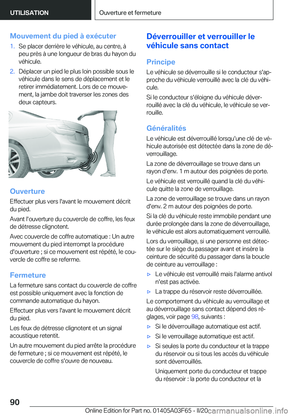 BMW 3 SERIES 2020  Notices Demploi (in French) �M�o�u�v�e�m�e�n�t��d�u��p�i�e�d��