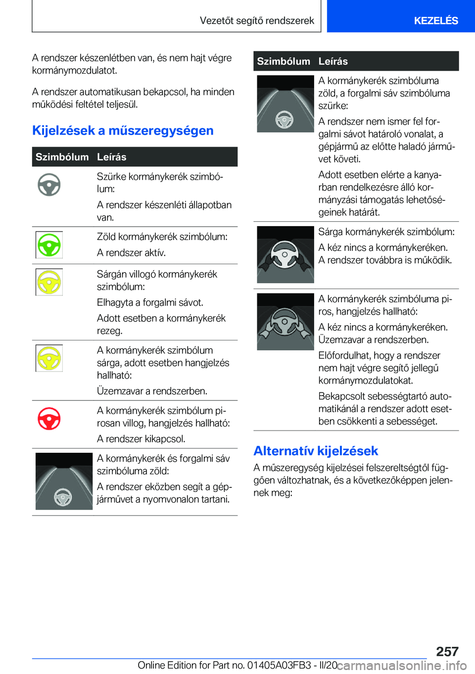 BMW 3 SERIES 2020  Kezelési útmutató (in Hungarian) �A��r�e�n�d�s�z�e�r��k�