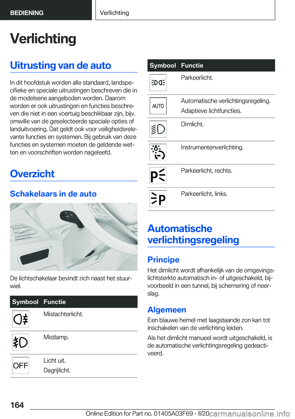 BMW 3 SERIES 2020  Instructieboekjes (in Dutch) �V�e�r�l�i�c�h�t�i�n�g�U�i�t�r�u�s�t�i�n�g��v�a�n��d�e��a�u�t�o
�I�n��d�i�t��h�o�o�f�d�s�t�u�k��w�o�r�d�e�n��a�l�l�e��s�t�a�n�d�a�a�r�d�,��l�a�n�d�s�p�ej�c�i�f�i�e�k�e��e�n��s�p�e�c�i�a�l�