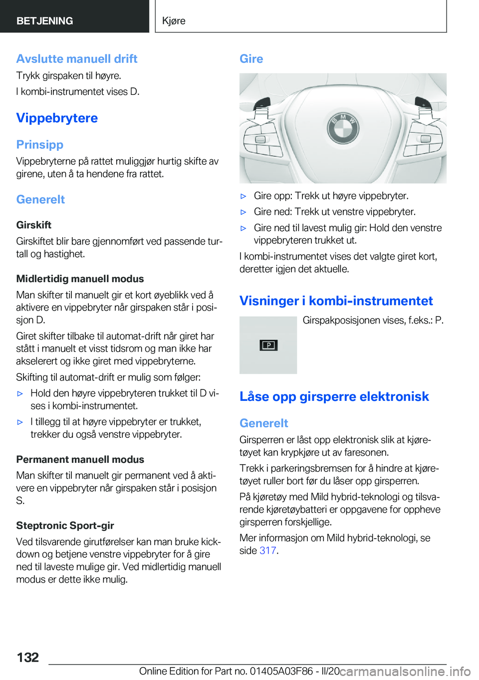 BMW 3 SERIES 2020  InstruksjonsbØker (in Norwegian) �A�v�s�l�u�t�t�e��m�a�n�u�e�l�l��d�r�i�f�t�T�r�y�k�k��g�i�r�s�p�a�k�e�n��t�i�l��h�