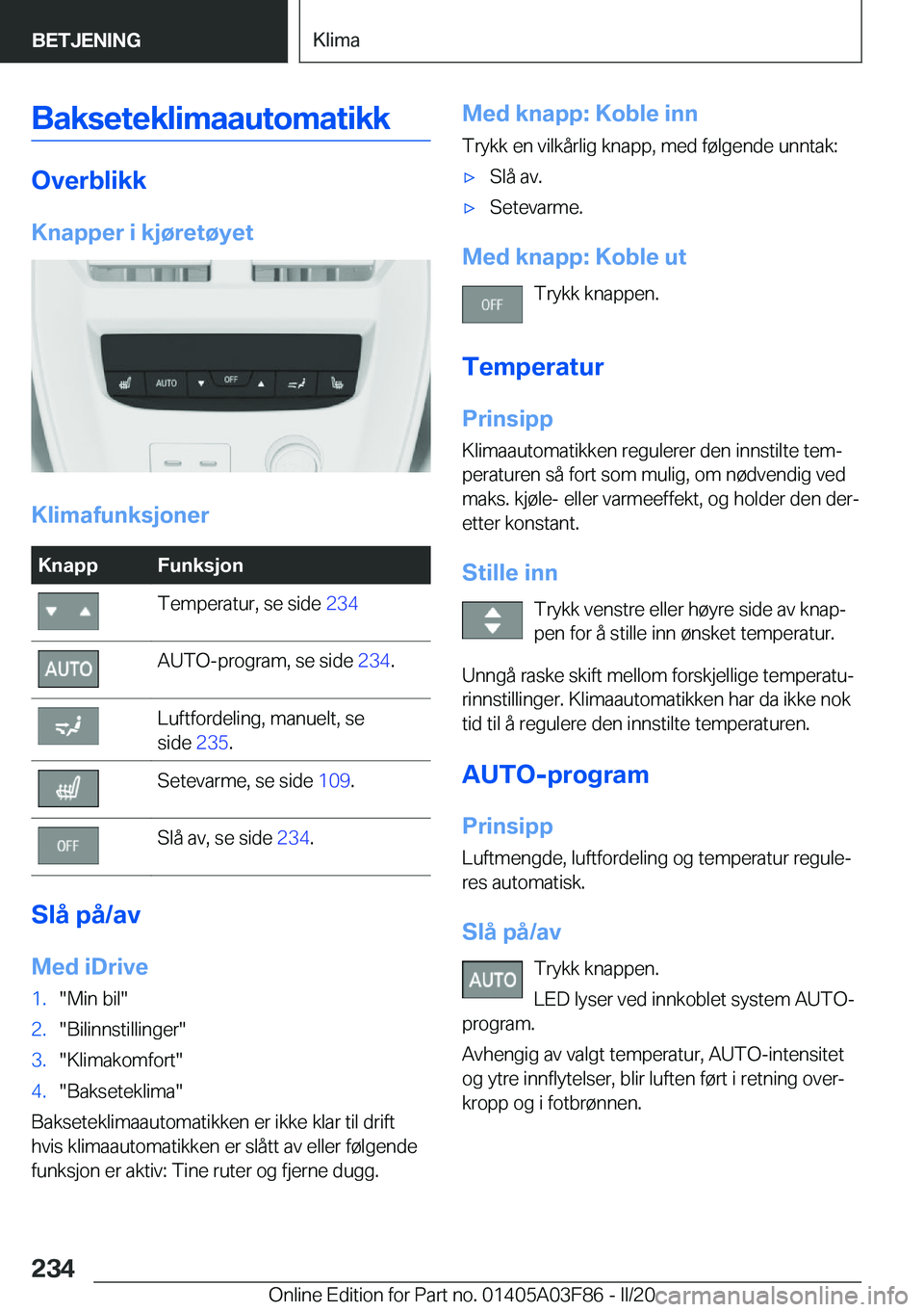 BMW 3 SERIES 2020  InstruksjonsbØker (in Norwegian) �B�a�k�s�e�t�e�k�l�i�m�a�a�u�t�o�m�a�t�i�k�k
�O�v�e�r�b�l�i�k�k�K�n�a�p�p�e�r��i��k�j�