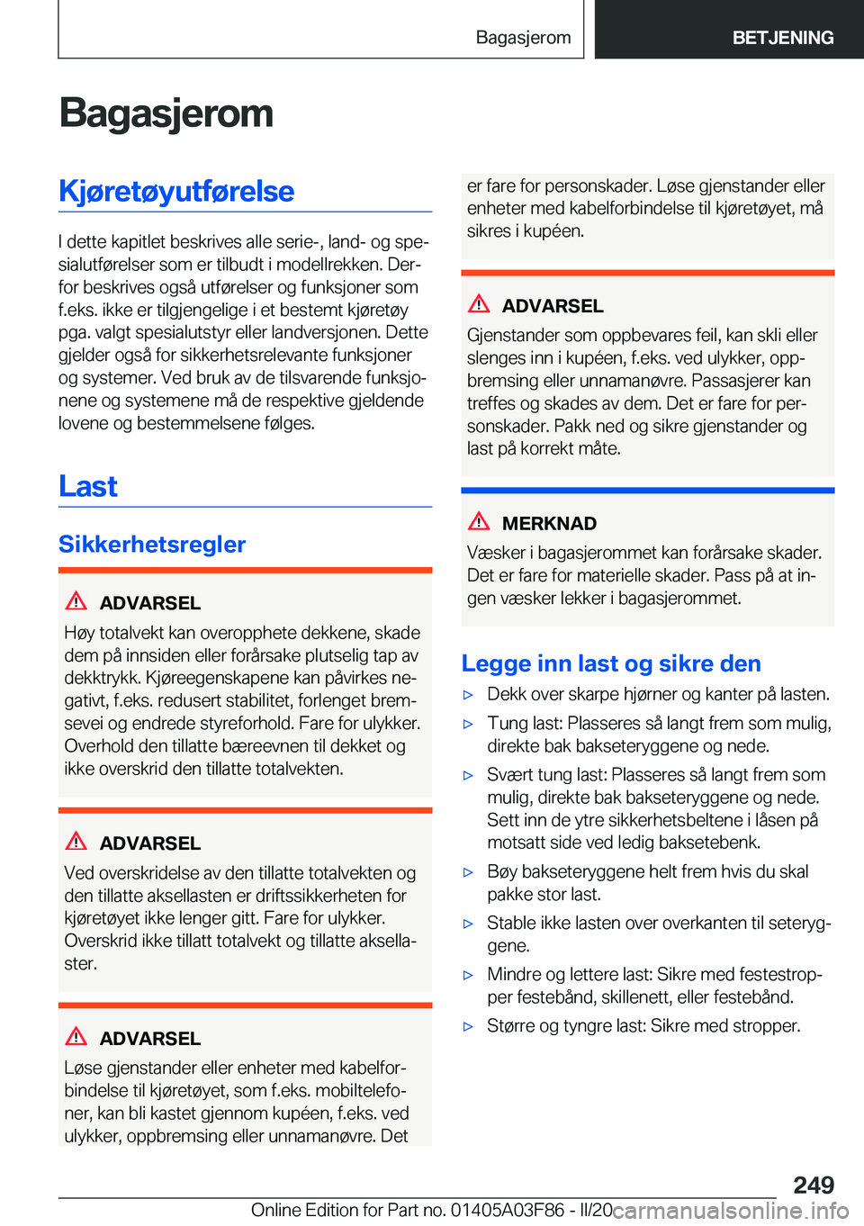 BMW 3 SERIES 2020  InstruksjonsbØker (in Norwegian) �B�a�g�a�s�j�e�r�o�m�K�j�