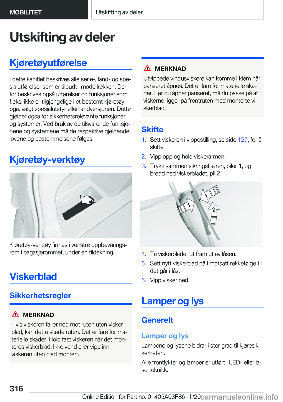 BMW 3 SERIES 2020  InstruksjonsbØker (in Norwegian) �U�t�s�k�i�f�t�i�n�g��a�v��d�e�l�e�r�K�j�