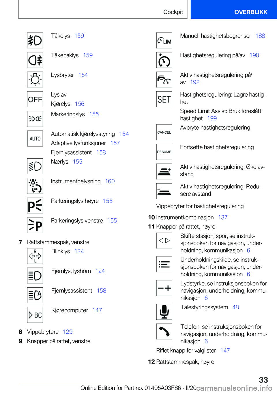 BMW 3 SERIES 2020  InstruksjonsbØker (in Norwegian) �T�å�k�e�l�y�s\_�1�5�9�T�å�k�e�b�a�k�l�y�s\_ �1�5�9�L�y�s�b�r�y�t�e�r\_�1�5�4�L�y�s��a�v
�K�j�