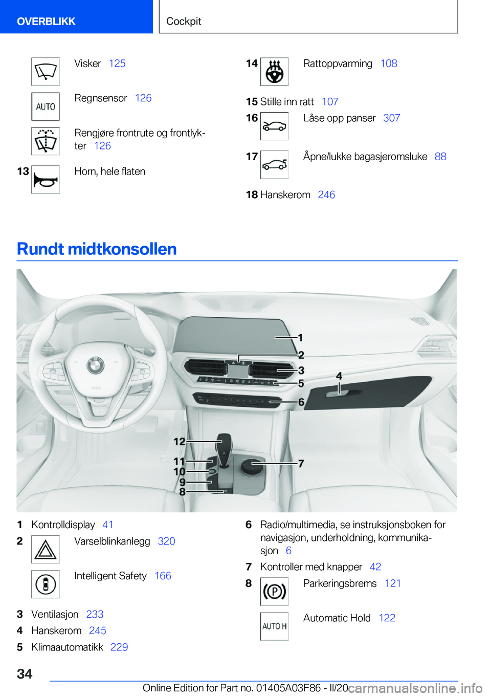 BMW 3 SERIES 2020  InstruksjonsbØker (in Norwegian) �V�i�s�k�e�r\_�1�2�5�R�e�g�n�s�e�n�s�o�r\_ �1�2�6�R�e�n�g�j�