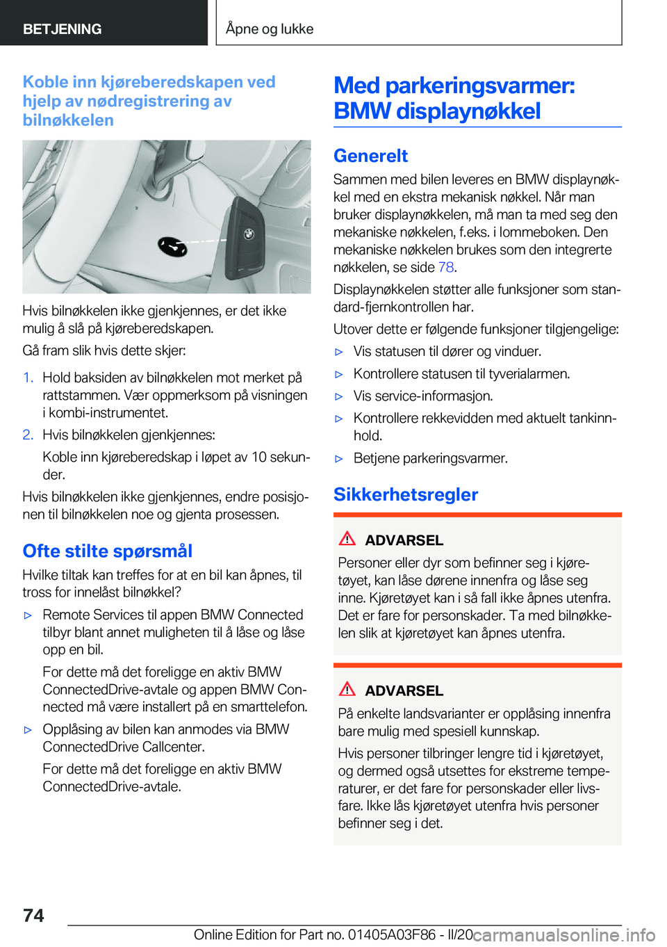 BMW 3 SERIES 2020  InstruksjonsbØker (in Norwegian) �K�o�b�l�e��i�n�n��k�j�