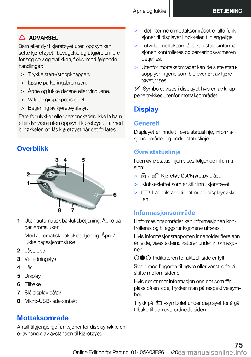 BMW 3 SERIES 2020  InstruksjonsbØker (in Norwegian) �A�D�V�A�R�S�E�L
�B�a�r�n��e�l�l�e�r��d�y�r��i��k�j�