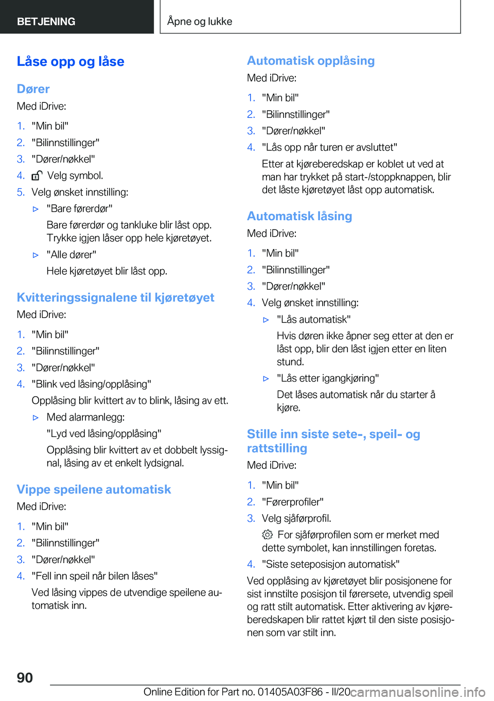 BMW 3 SERIES 2020  InstruksjonsbØker (in Norwegian) �L�å�s�e��o�p�p��o�g��l�å�s�e
�D�