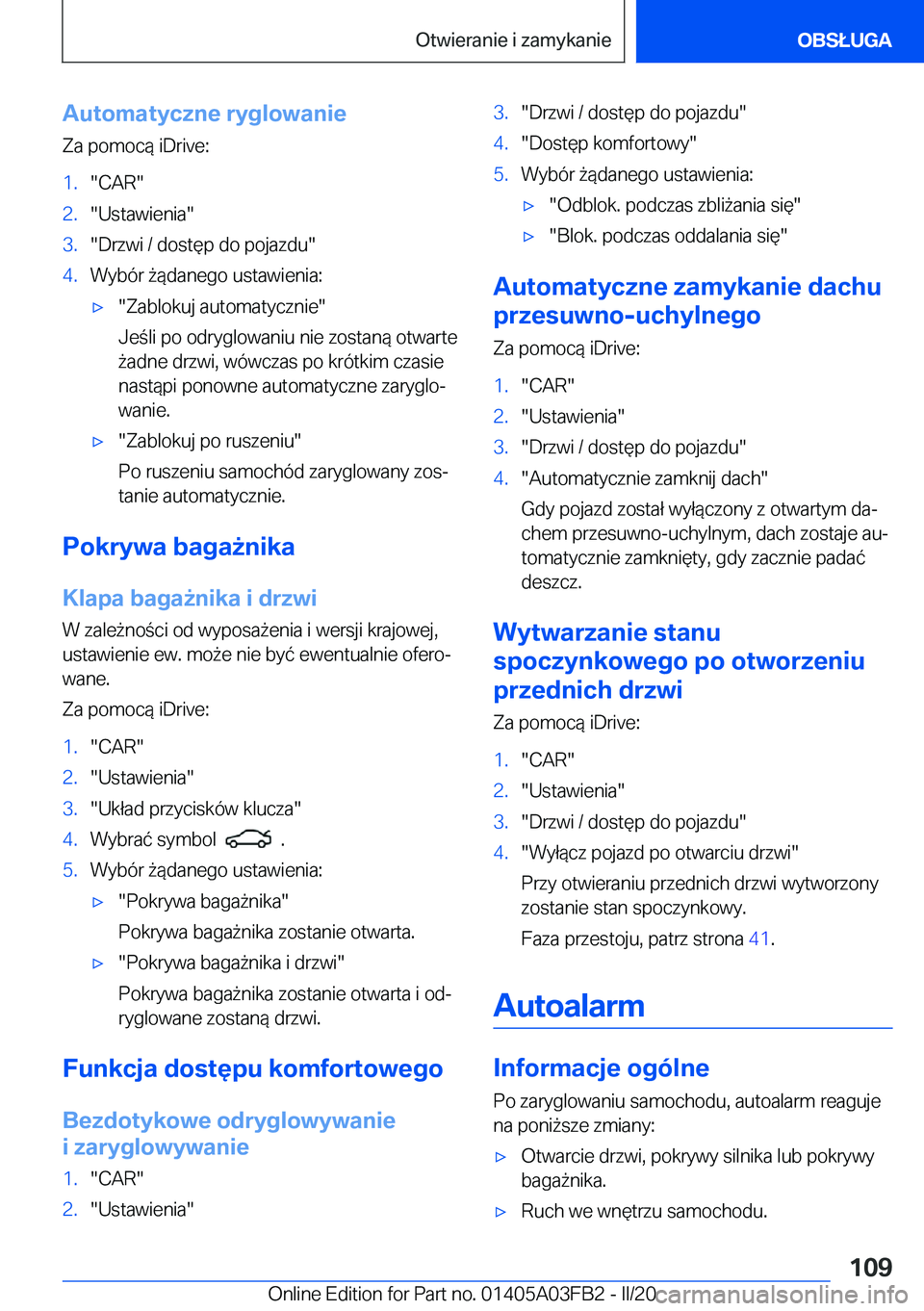 BMW 3 SERIES 2020  Instrukcja obsługi (in Polish) �A�u�t�o�m�a�t�y�c�z�n�e��r�y�g�l�o�w�a�n�i�e�Z�a��p�o�m�o�c�
