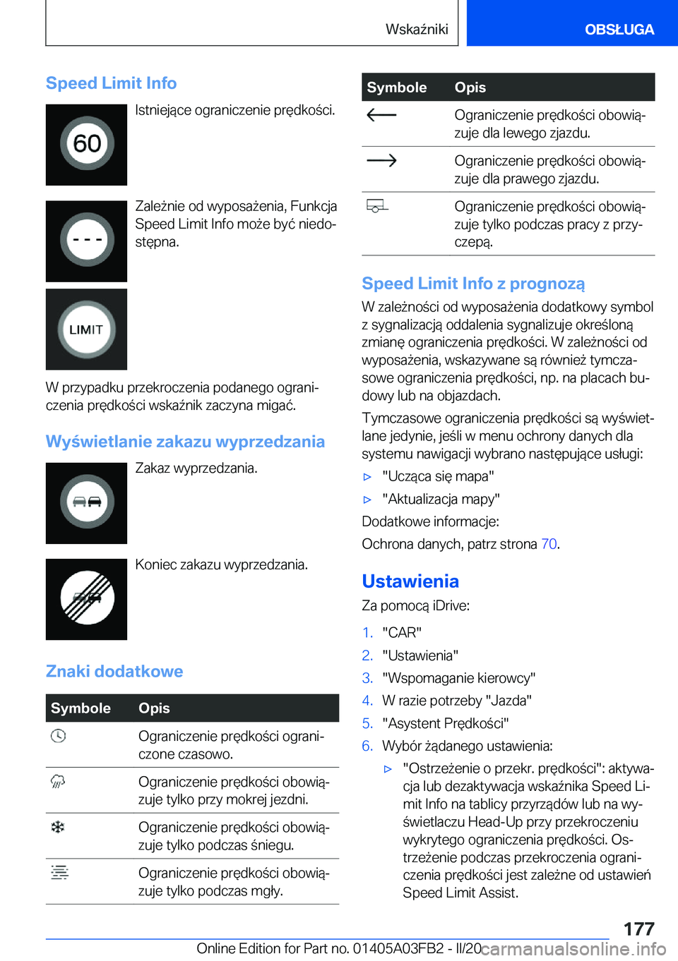 BMW 3 SERIES 2020  Instrukcja obsługi (in Polish) �S�p�e�e�d��L�i�m�i�t��I�n�f�o�I�s�t�n�i�e�j�
