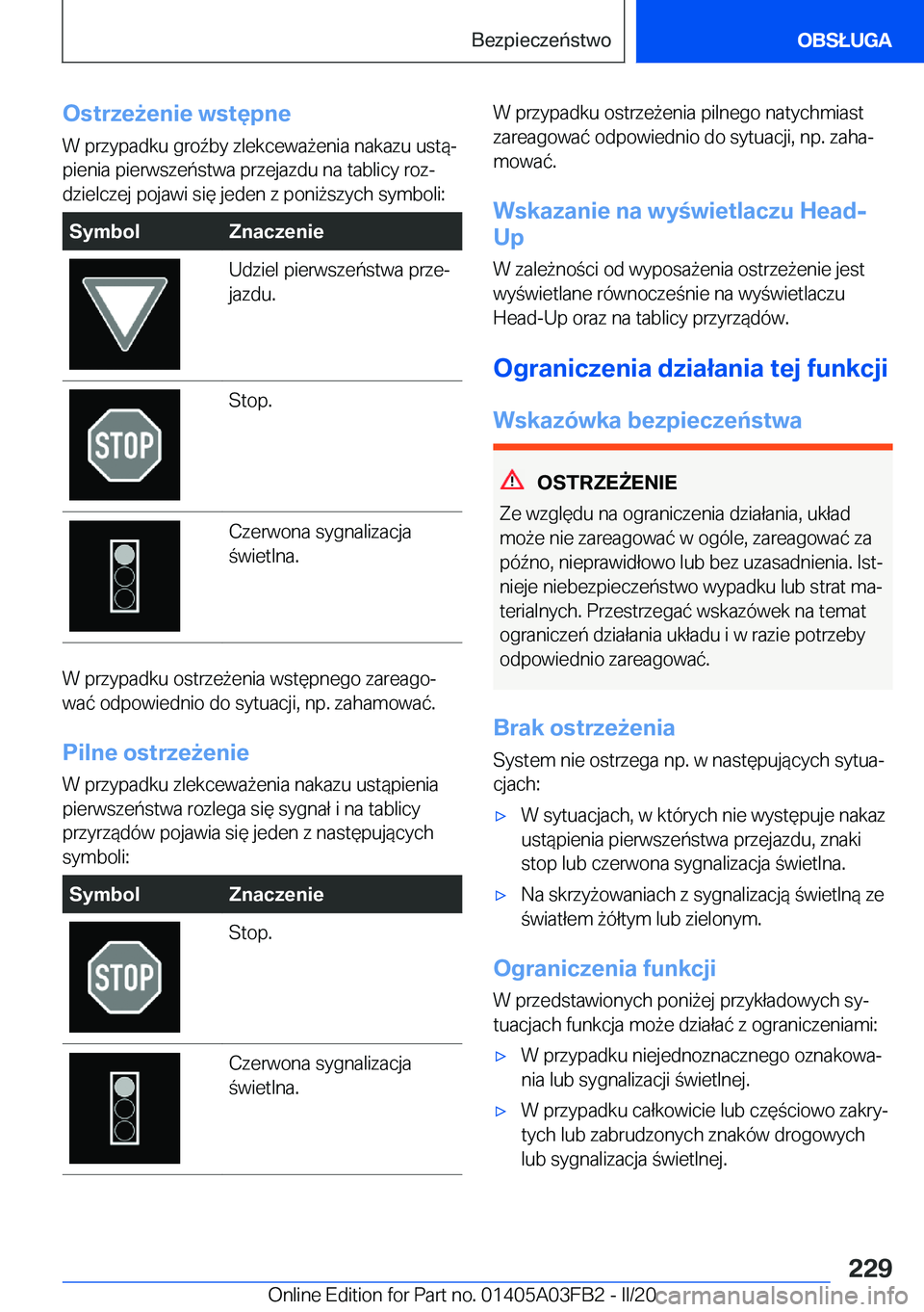 BMW 3 SERIES 2020  Instrukcja obsługi (in Polish) �O�s�t�r�z�e9�e�n�i�e��w�s�t�