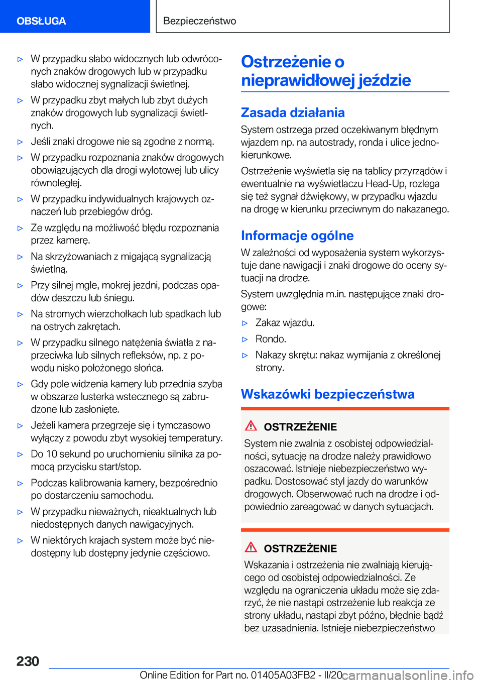 BMW 3 SERIES 2020  Instrukcja obsługi (in Polish) 'x�W��p�r�z�y�p�a�d�k�u��s�ł�a�b�o��w�i�d�o�c�z�n�y�c�h��l�u�b��o�d�w�r�