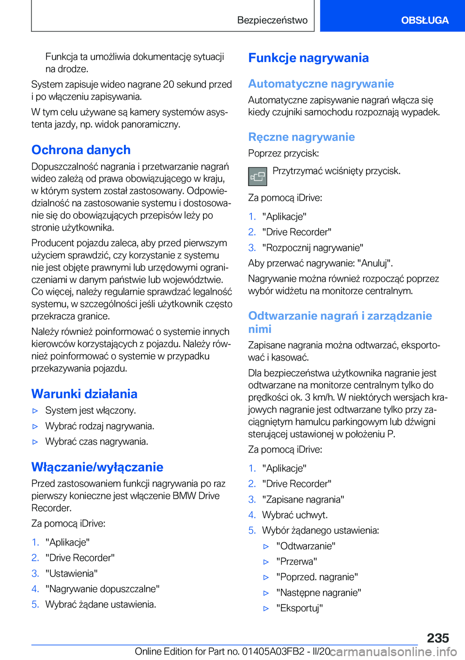 BMW 3 SERIES 2020  Instrukcja obsługi (in Polish) �F�u�n�k�c�j�a��t�a��u�m�o9�l�i�w�i�a��d�o�k�u�m�e�n�t�a�c�j�