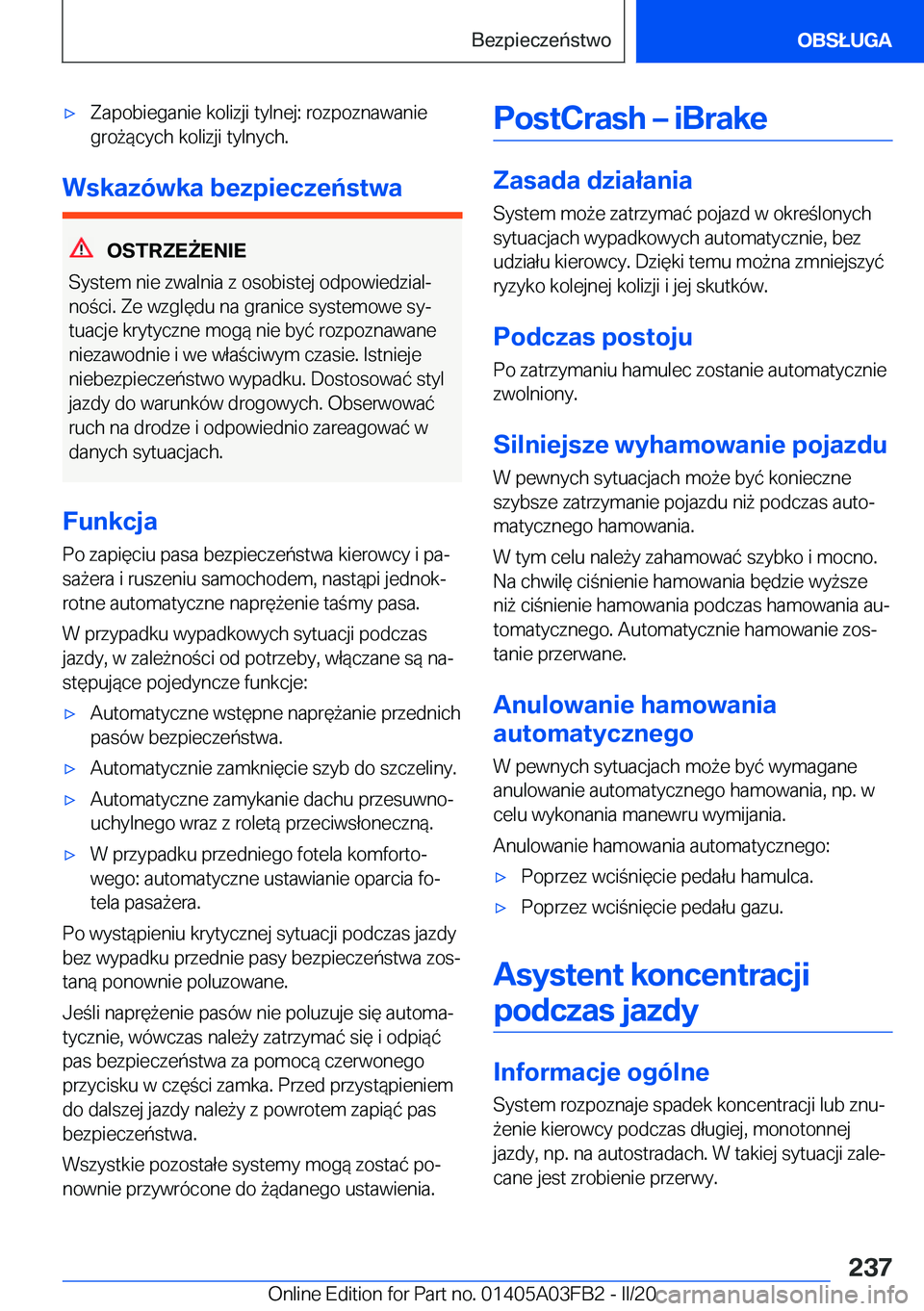 BMW 3 SERIES 2020  Instrukcja obsługi (in Polish) 'x�Z�a�p�o�b�i�e�g�a�n�i�e��k�o�l�i�z�j�i��t�y�l�n�e�j�:��r�o�z�p�o�z�n�a�w�a�n�i�e�g�r�o9�