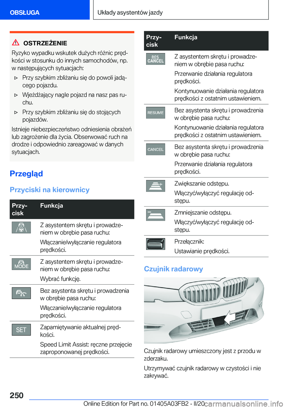 BMW 3 SERIES 2020  Instrukcja obsługi (in Polish) �O�S�T�R�Z�E8�E�N�I�E
�R�y�z�y�k�o��w�y�p�a�d�k�u��w�s�k�u�t�e�k��d�u9�y�c�h��r�