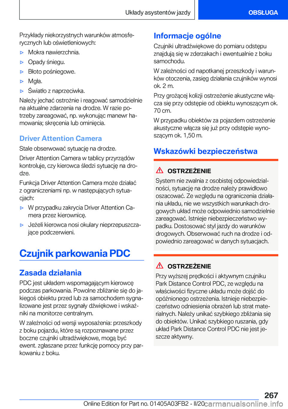 BMW 3 SERIES 2020  Instrukcja obsługi (in Polish) �P�r�z�y�k�ł�a�d�y��n�i�e�k�o�r�z�y�s�t�n�y�c�h��w�a�r�u�n�k�