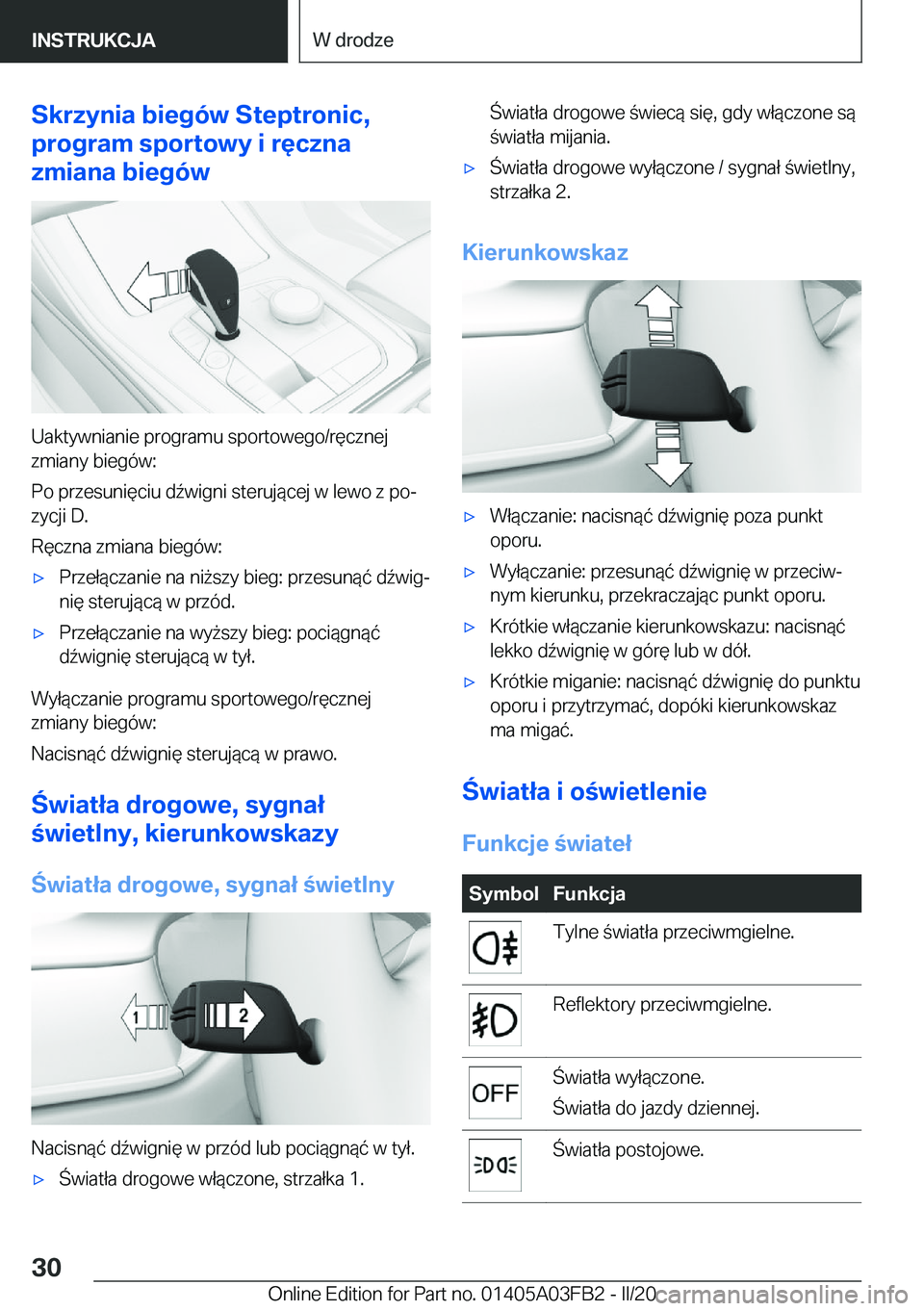 BMW 3 SERIES 2020  Instrukcja obsługi (in Polish) �S�k�r�z�y�n�i�a��b�i�e�g�