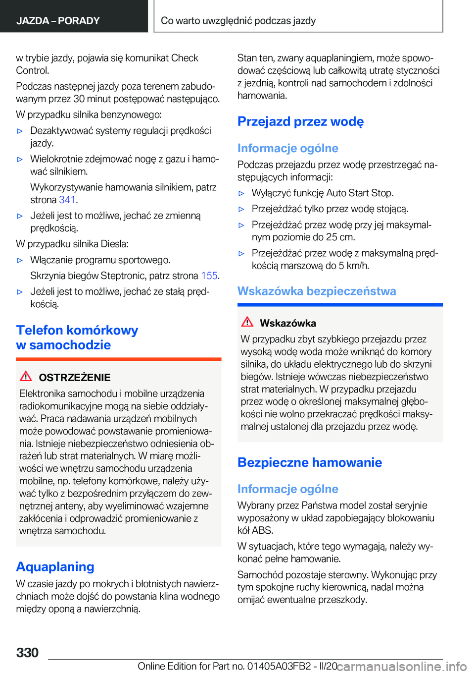 BMW 3 SERIES 2020  Instrukcja obsługi (in Polish) �w��t�r�y�b�i�e��j�a�z�d�y�,��p�o�j�a�w�i�a��s�i�