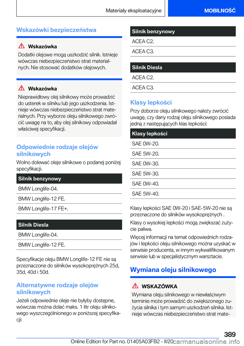 BMW 3 SERIES 2020  Instrukcja obsługi (in Polish) �W�s�k�a�z�