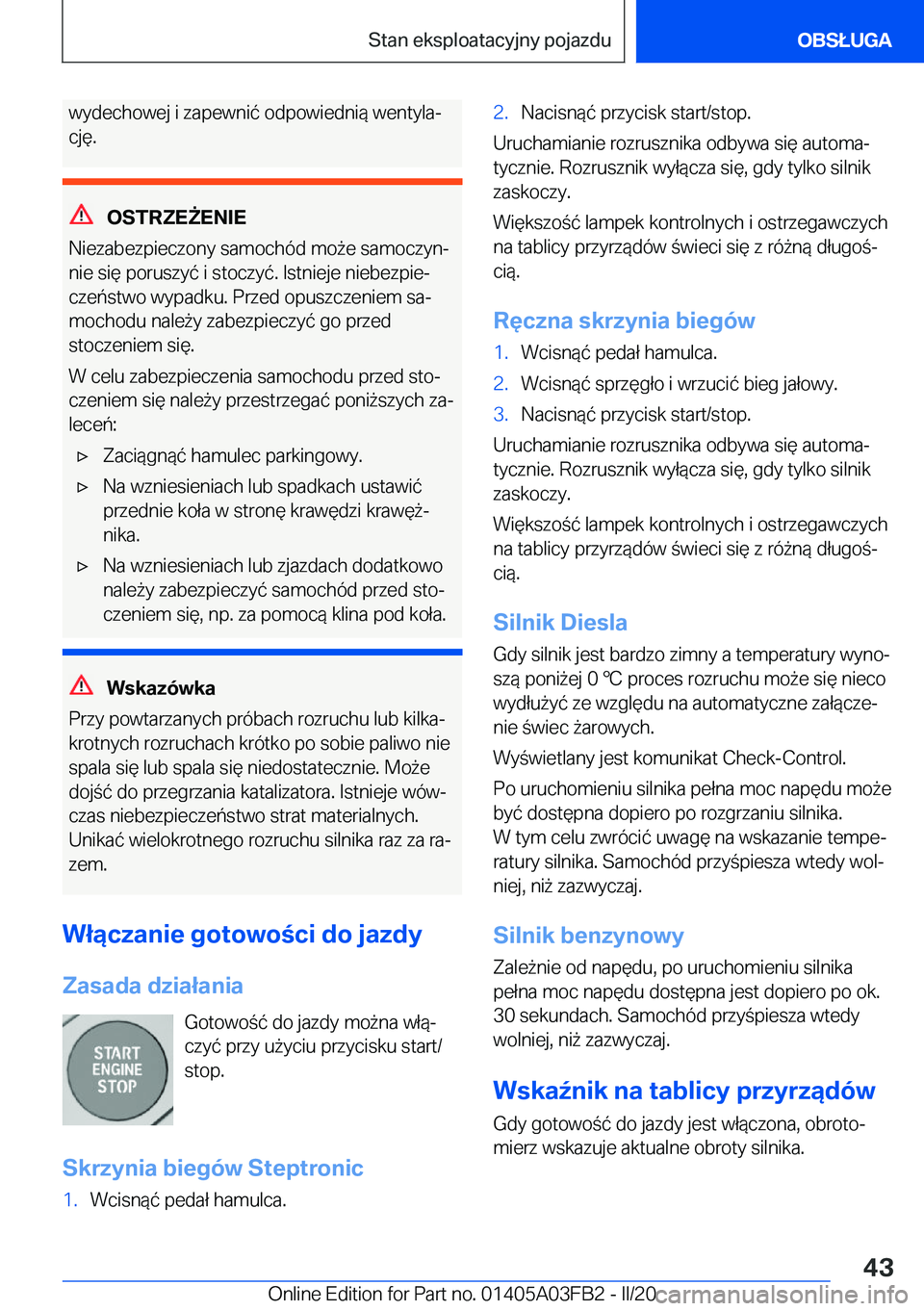 BMW 3 SERIES 2020  Instrukcja obsługi (in Polish) �w�y�d�e�c�h�o�w�e�j��i��z�a�p�e�w�n�i�