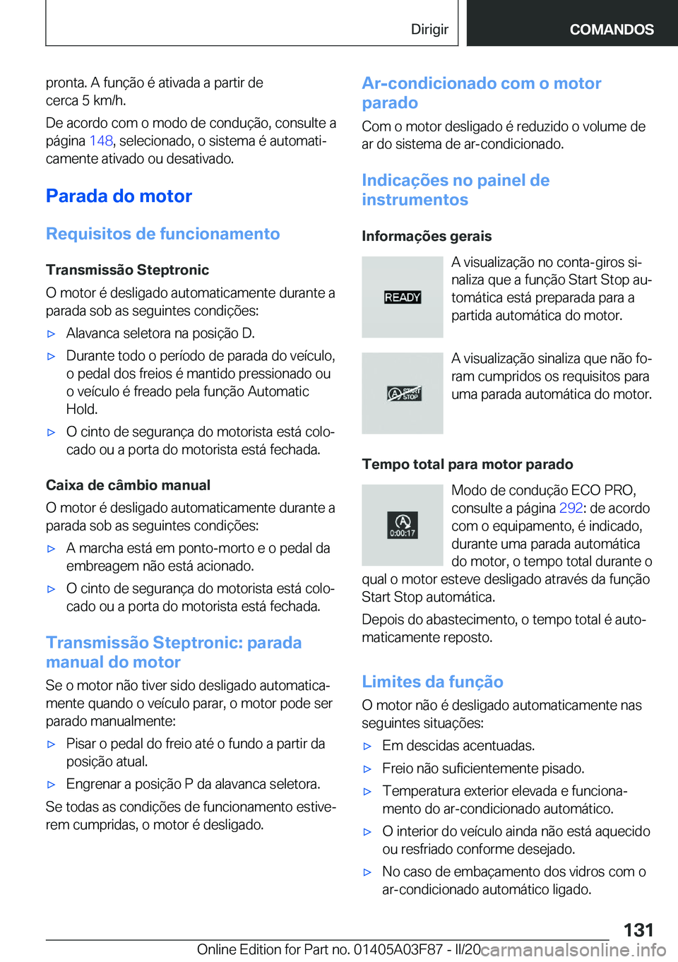 BMW 3 SERIES 2020  Manual do condutor (in Portuguese) �p�r�o�n�t�a�.��A��f�u�n�