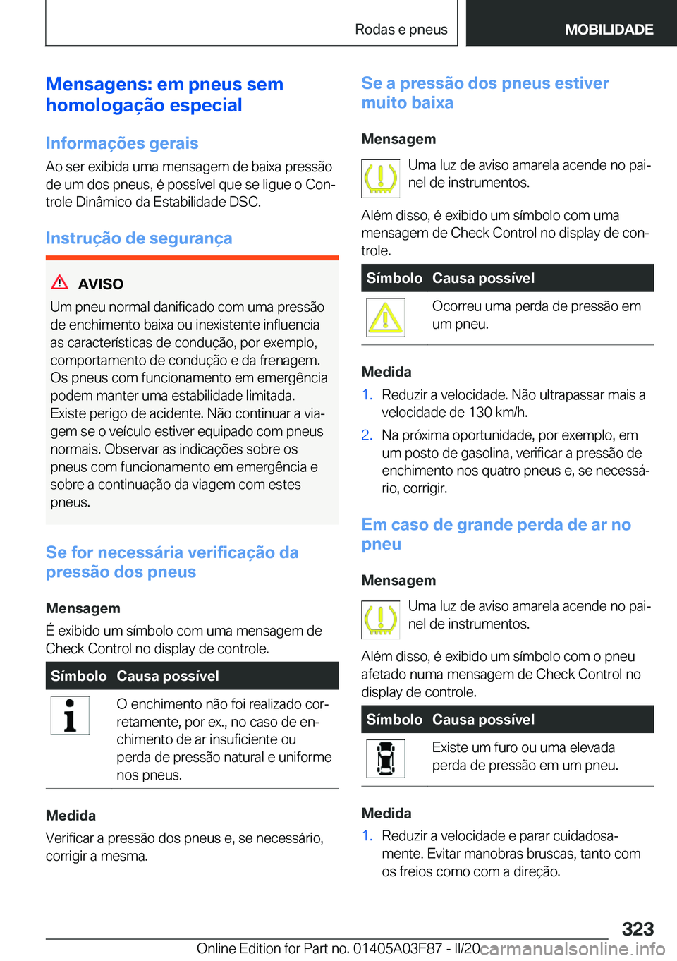 BMW 3 SERIES 2020  Manual do condutor (in Portuguese) �M�e�n�s�a�g�e�n�s�:��e�m��p�n�e�u�s��s�e�m
�h�o�m�o�l�o�g�a�