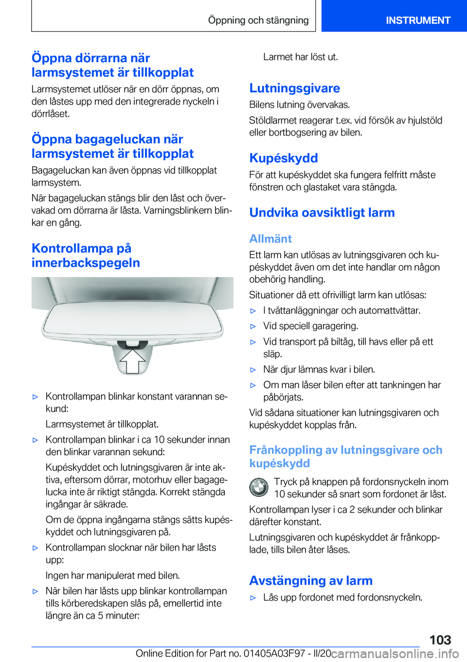 BMW 3 SERIES 2020  InstruktionsbÖcker (in Swedish) �