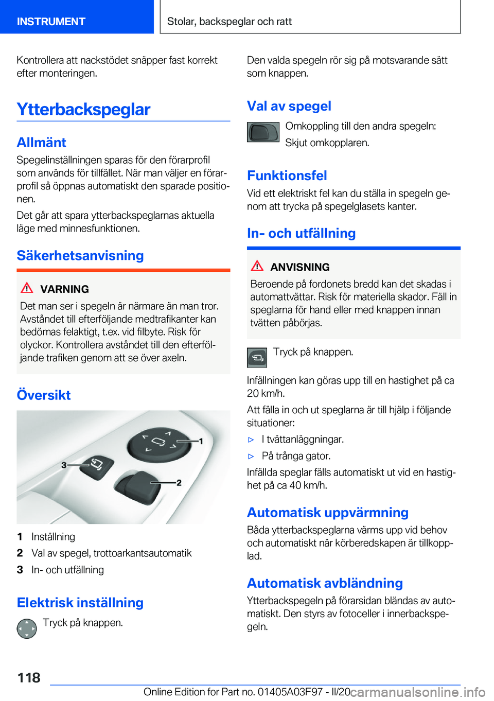 BMW 3 SERIES 2020  InstruktionsbÖcker (in Swedish) �K�o�n�t�r�o�l�l�e�r�a��a�t�t��n�a�c�k�s�t�
