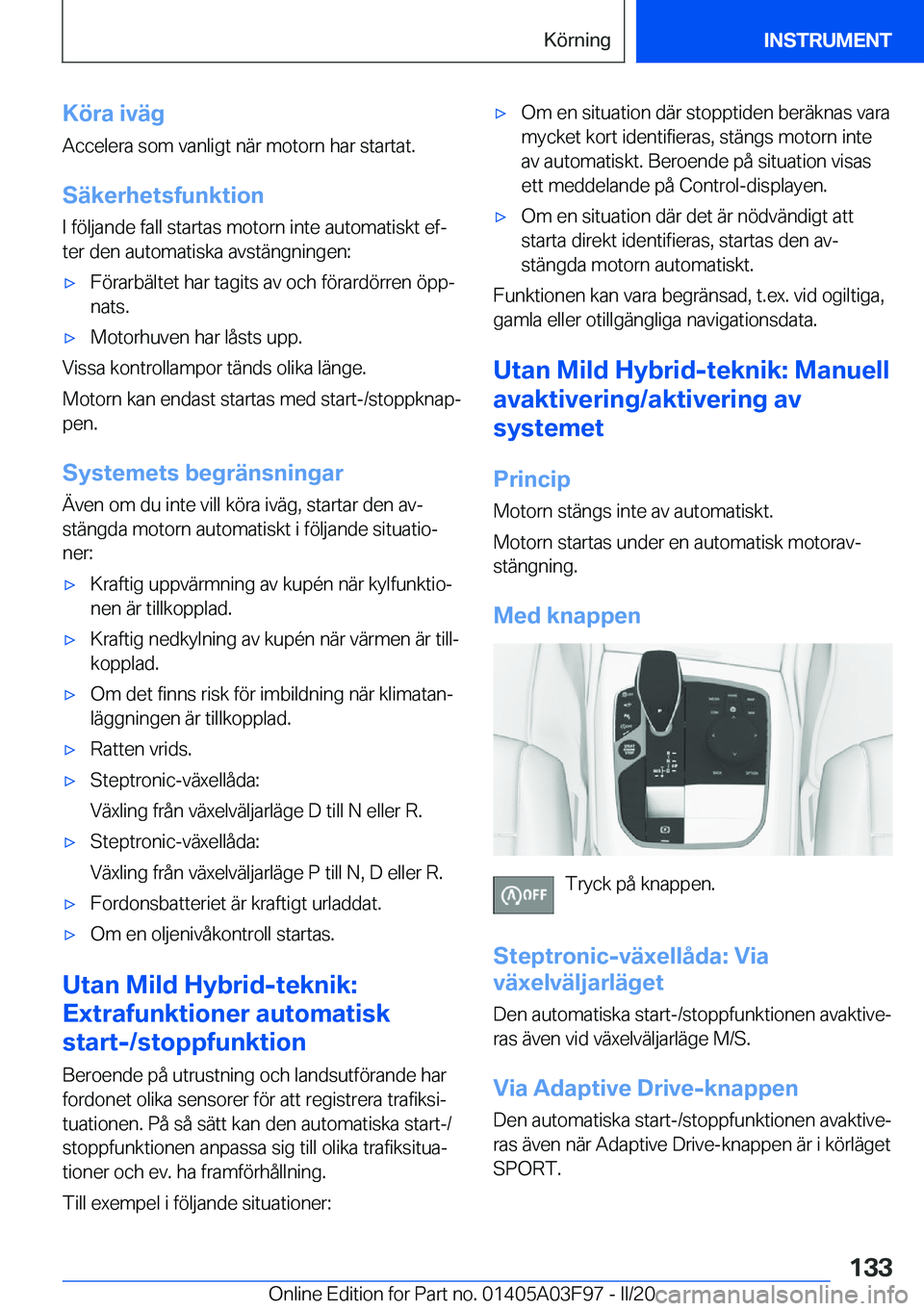 BMW 3 SERIES 2020  InstruktionsbÖcker (in Swedish) �K�