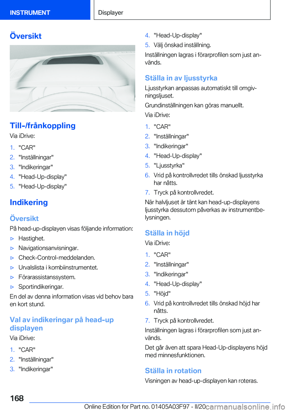 BMW 3 SERIES 2020  InstruktionsbÖcker (in Swedish) �