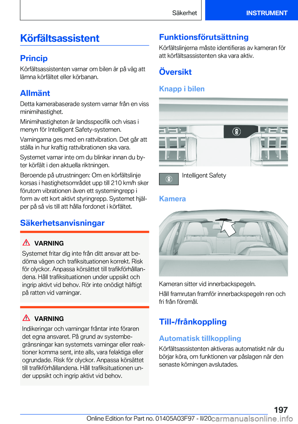 BMW 3 SERIES 2020  InstruktionsbÖcker (in Swedish) �K�