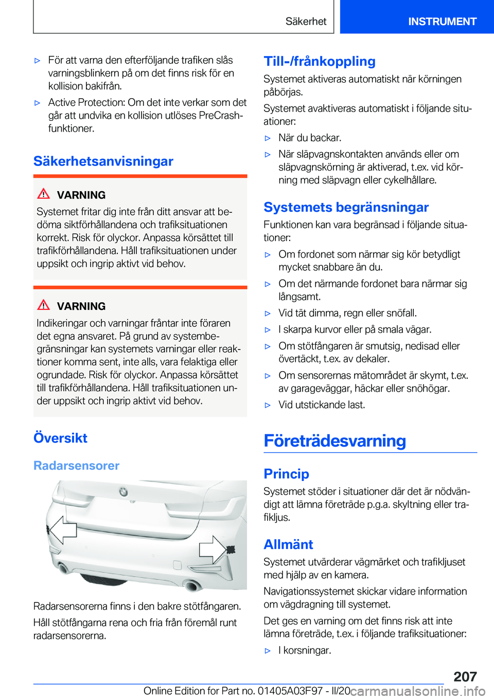 BMW 3 SERIES 2020  InstruktionsbÖcker (in Swedish) 'x�F�