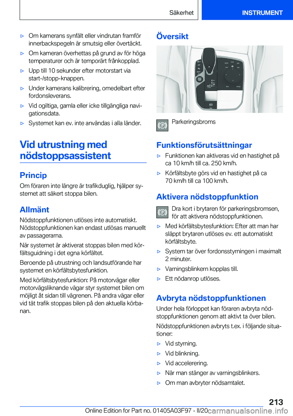 BMW 3 SERIES 2020  InstruktionsbÖcker (in Swedish) 'x�O�m��k�a�m�e�r�a�n�s��s�y�n�f�ä�l�t��e�l�l�e�r��v�i�n�d�r�u�t�a�n��f�r�a�m�f�