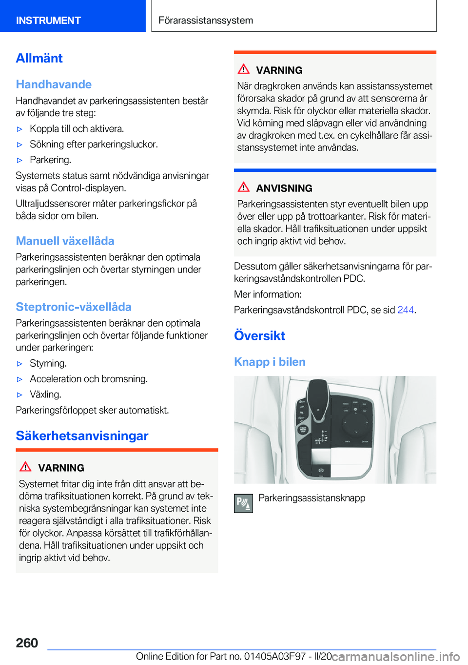 BMW 3 SERIES 2020  InstruktionsbÖcker (in Swedish) �A�l�l�m�ä�n�t�H�a�n�d�h�a�v�a�n�d�e
�H�a�n�d�h�a�v�a�n�d�e�t��a�v��p�a�r�k�e�r�i�n�g�s�a�s�s�i�s�t�e�n�t�e�n��b�e�s�t�å�r �a�v��f�