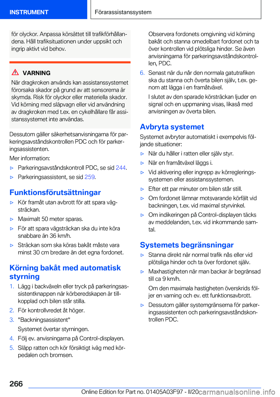 BMW 3 SERIES 2020  InstruktionsbÖcker (in Swedish) �f�